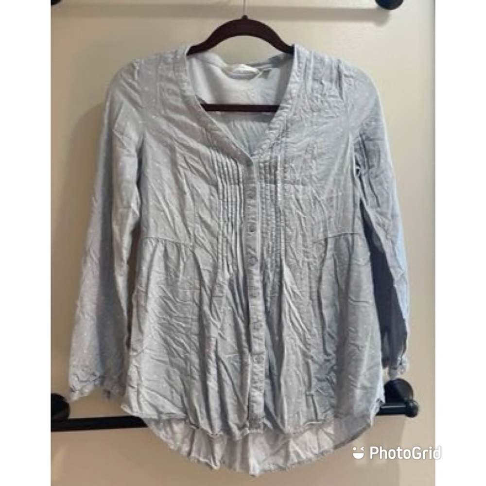 Lauren Conrad Button Up Blouse - Grey and White - Size Medium